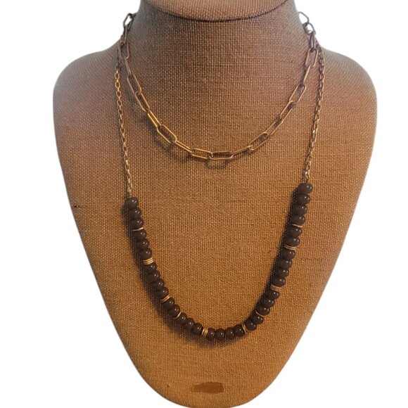 Meghan Browne Style Dot Gray Layered Look Bead & Chain Necklace - Picture 5 of 15